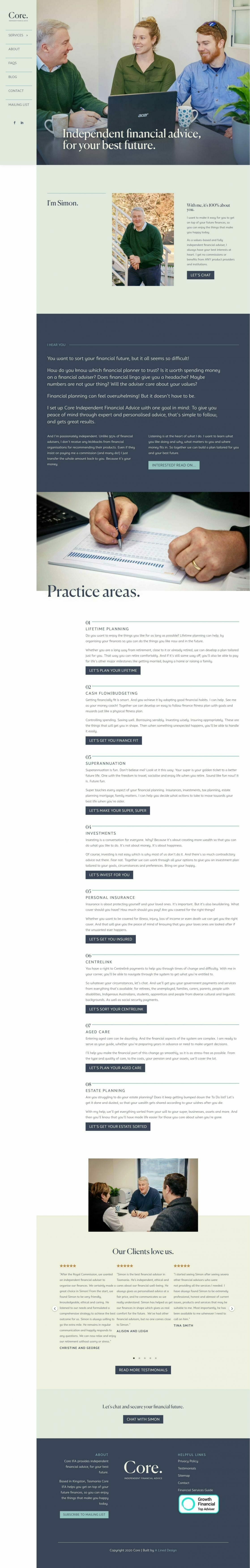 Core Independent Financial Advice Website design - after.